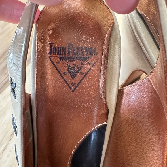 John Fluevog Cream Heels with Black Accents - Picture 7 of 10